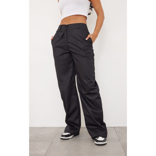 Black Wide Leg Twill Trousers | Montivo Pakistan