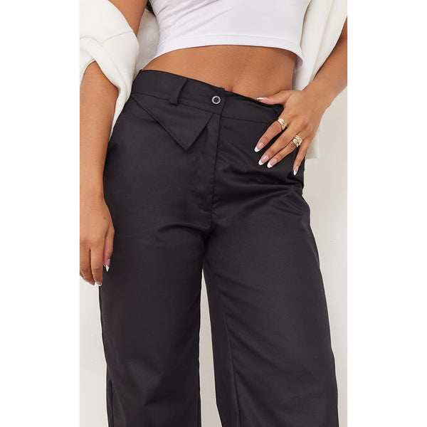 Black Wide Leg Twill Trousers | Montivo Pakistan