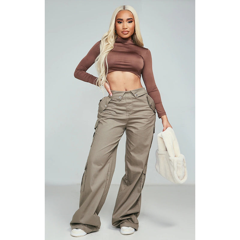 Khaki Fold Waist Band Cargo Trousers | Montivo Pakistan