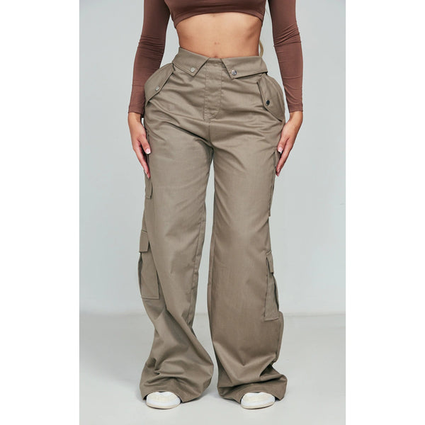 Khaki Fold Waist Band Cargo Trousers | Montivo Pakistan