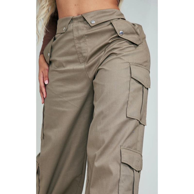 Khaki Fold Waist Band Cargo Trousers | Montivo Pakistan