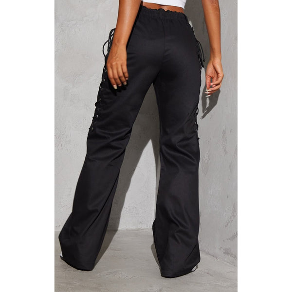 Black Lace Up Wide Leg Pants | Montivo Pakistan