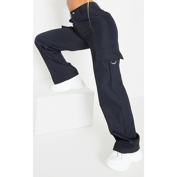 Black Buckle Detailed Cargo Trousers | Montivo Pakistan