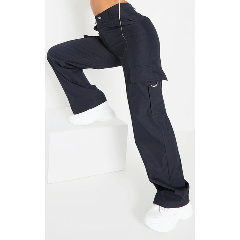 Black Buckle Detailed Cargo Trousers | Montivo Pakistan