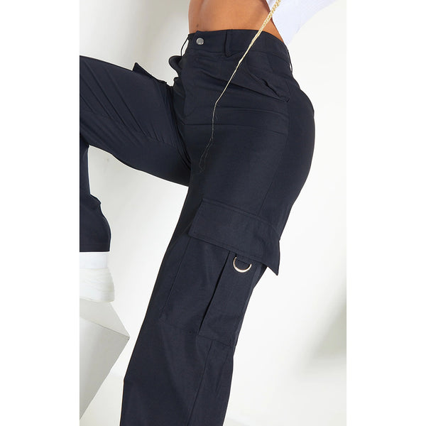 Black Buckle Detailed Cargo Trousers | Montivo Pakistan