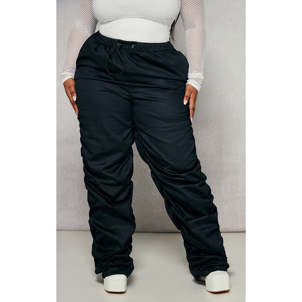 Black Twill Ruched Detail Pants | Montivo Pakistan