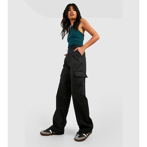 Black High Waist Straight Leg Cargo Pants | Montivo Pakistan