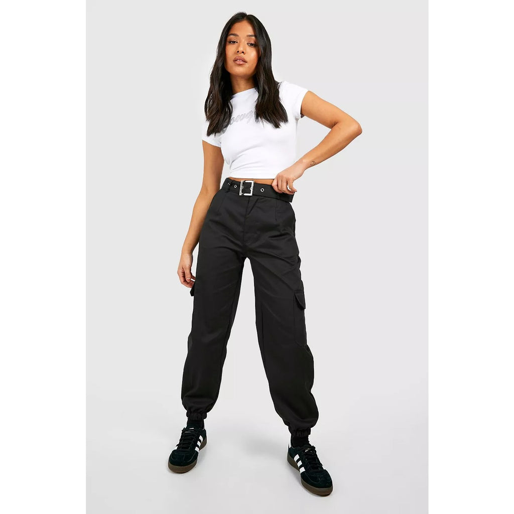 Black Cargo High Waist Joggers | Montivo Pakistan