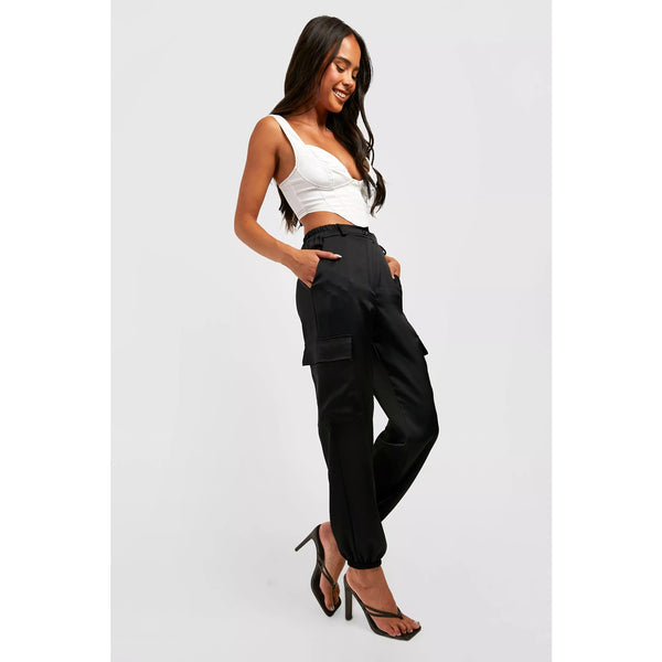 Black Cargo High Waist Joggers | Montivo Pakistan