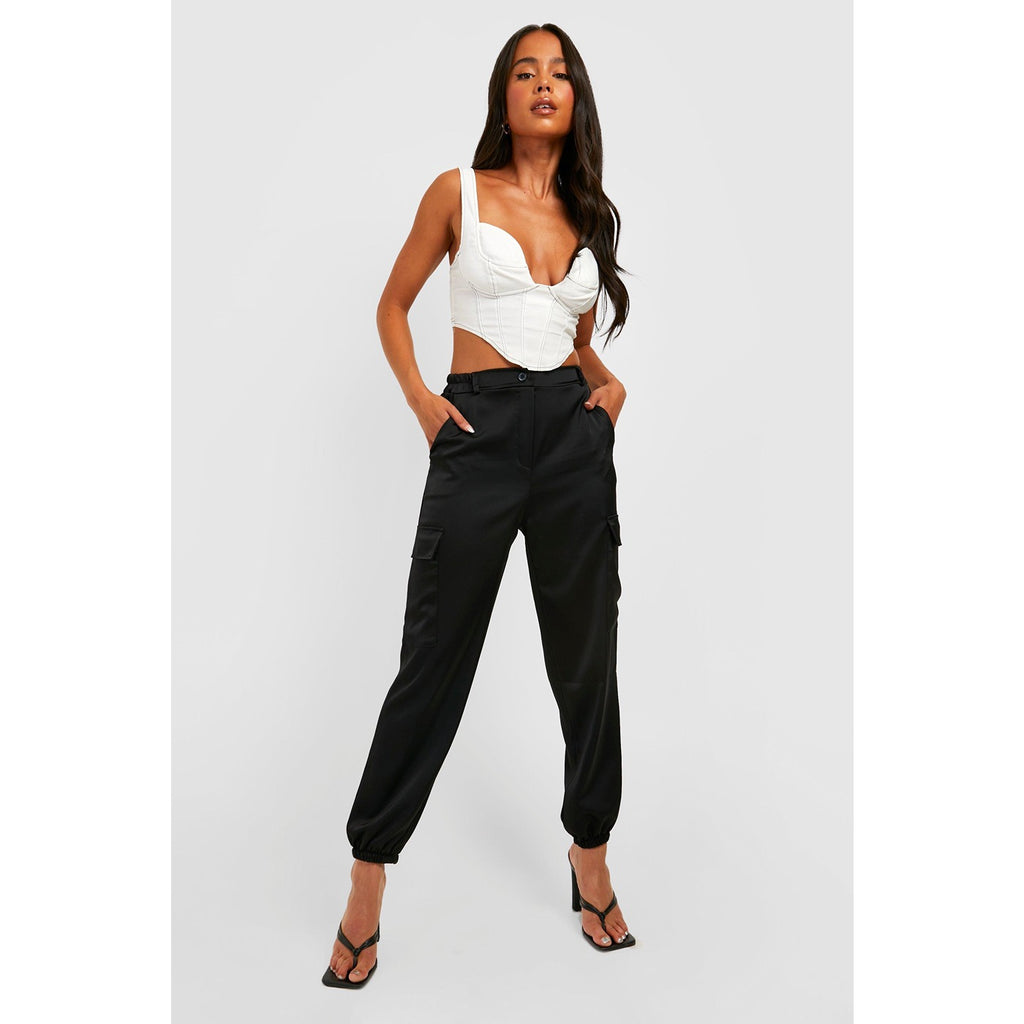 Black Cargo High Waist Joggers | Montivo Pakistan