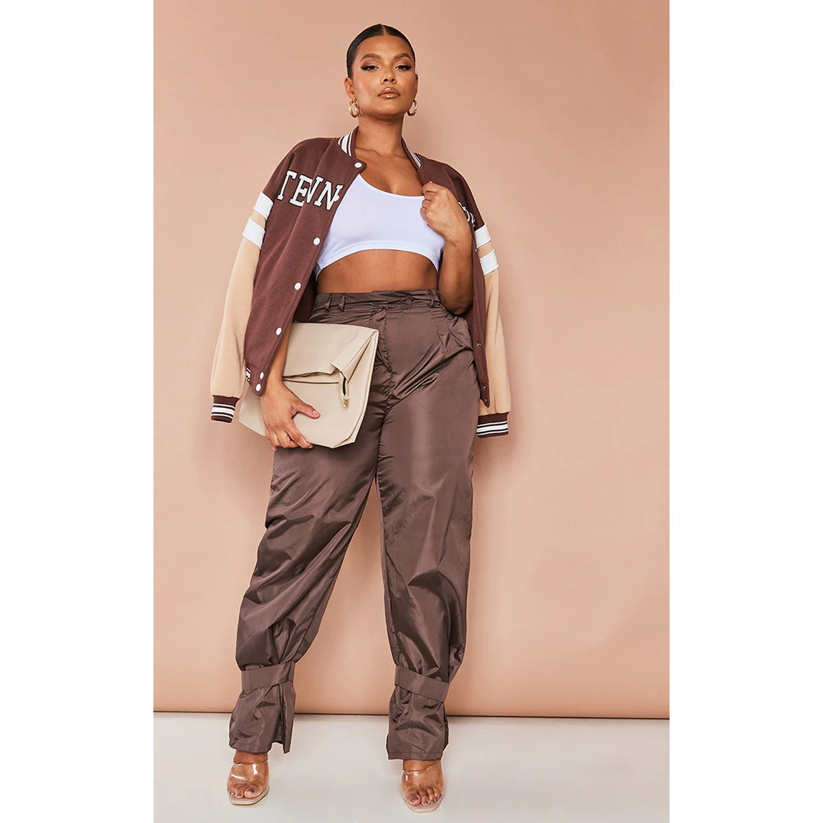 Chocolate Tie Cuff Nylon Trousers | Montivo Pakistan