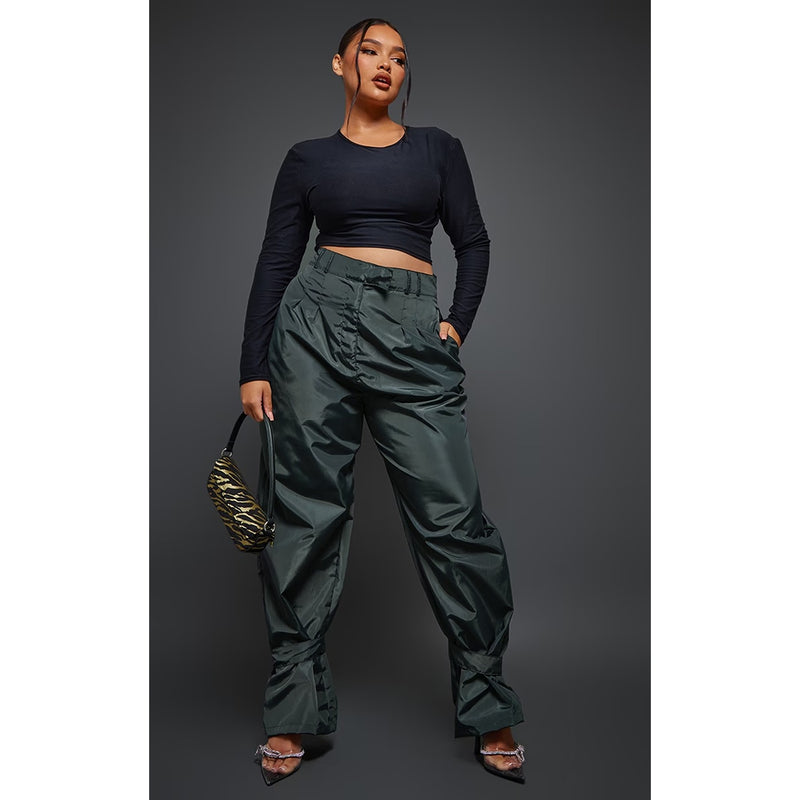 Dark Green Tie Cuff Nylon Trousers | Montivo Pakistan