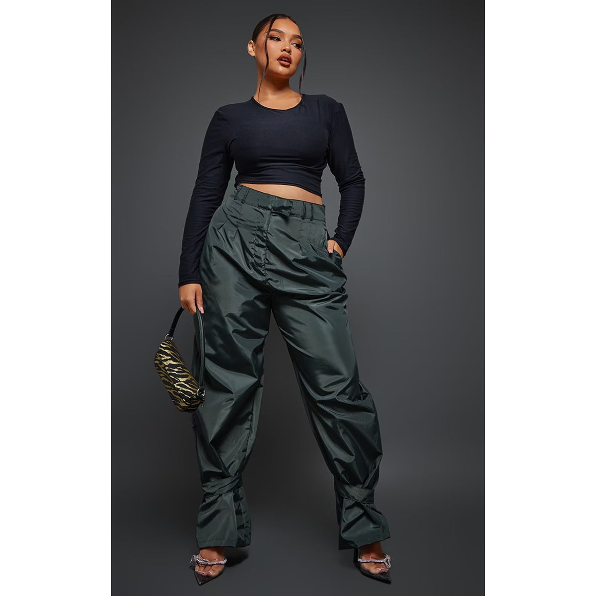 Dark Green Tie Cuff Nylon Trousers | Montivo Pakistan