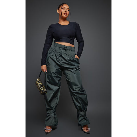 Dark Green Tie Cuff Nylon Trousers | Montivo Pakistan