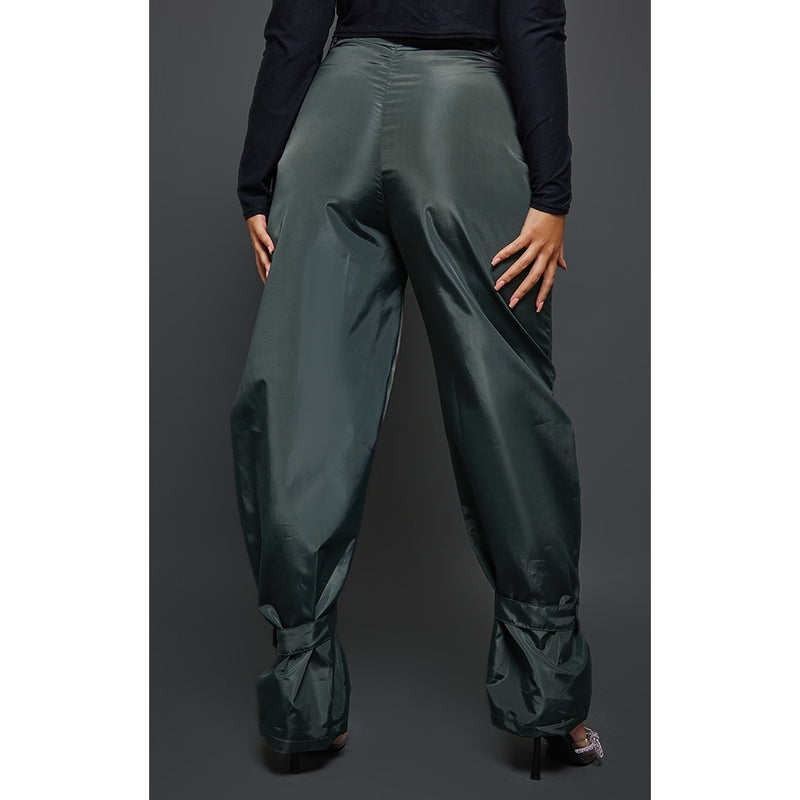 Dark Green Tie Cuff Nylon Trousers | Montivo Pakistan