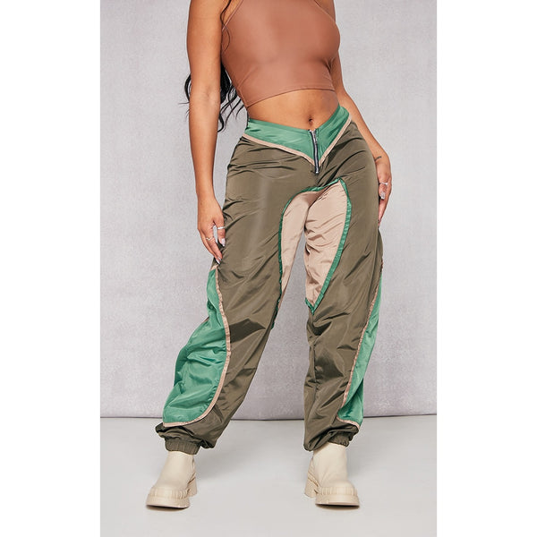 Khaki Contrast Panel V Front Joggers | Montivo Pakistan