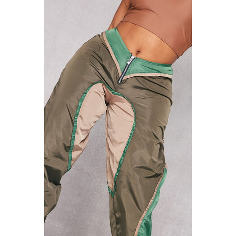 Khaki Contrast Panel V Front Joggers | Montivo Pakistan