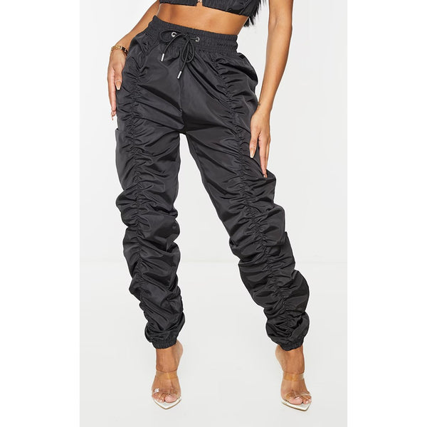 Black Ruched Drawstring Joggers | Montivo Pakistan