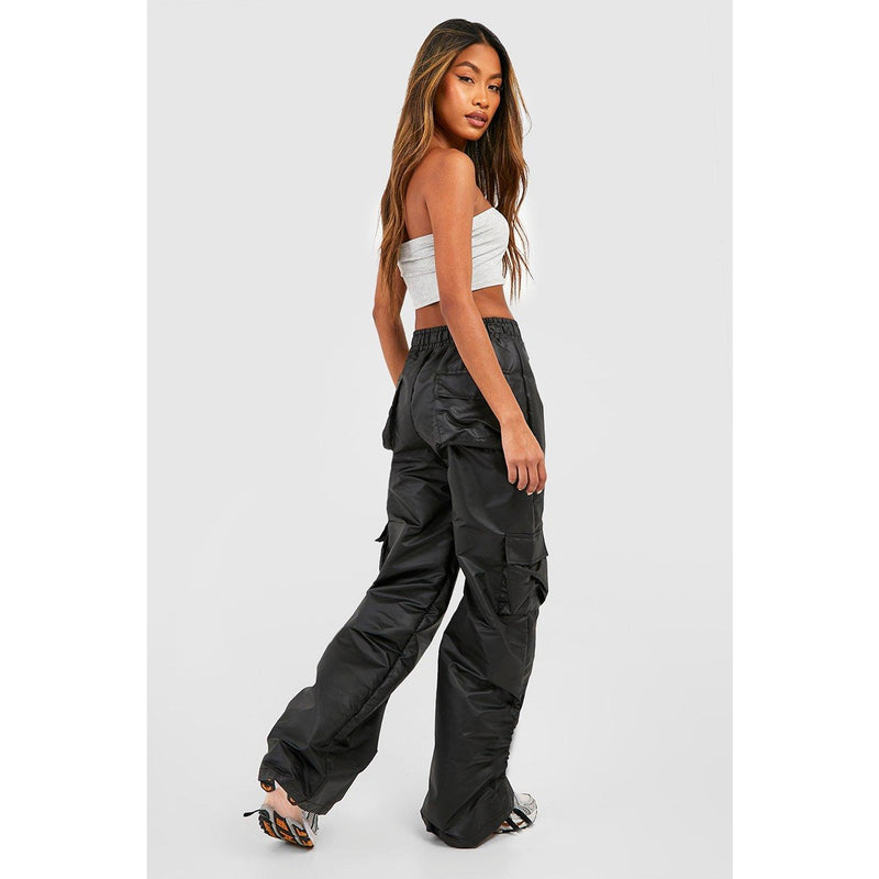 Black Wide Leg Faux Cargo Trousers | Montivo Pakistan