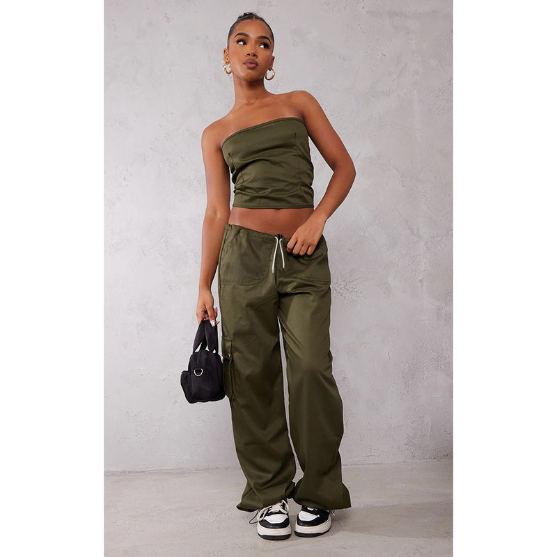 Khaki Toggle Waist Ankle Tie Trousers | Montivo Pakistan