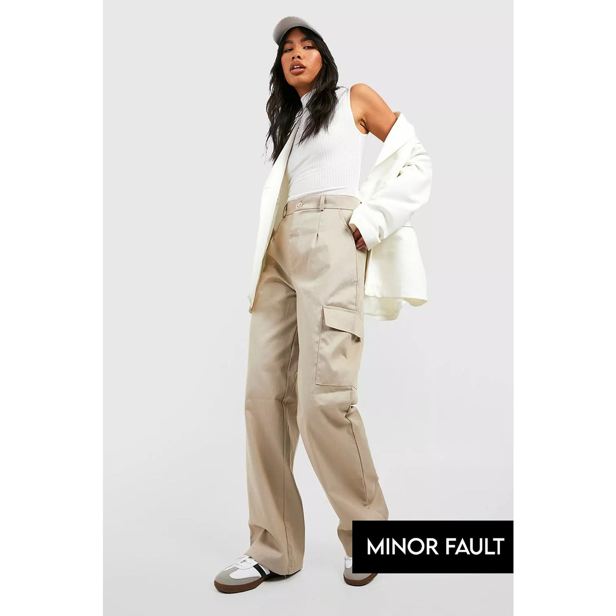 (Minor Fault) Light Beige High Waisted Cargo Trousers | Montivo Pakistan