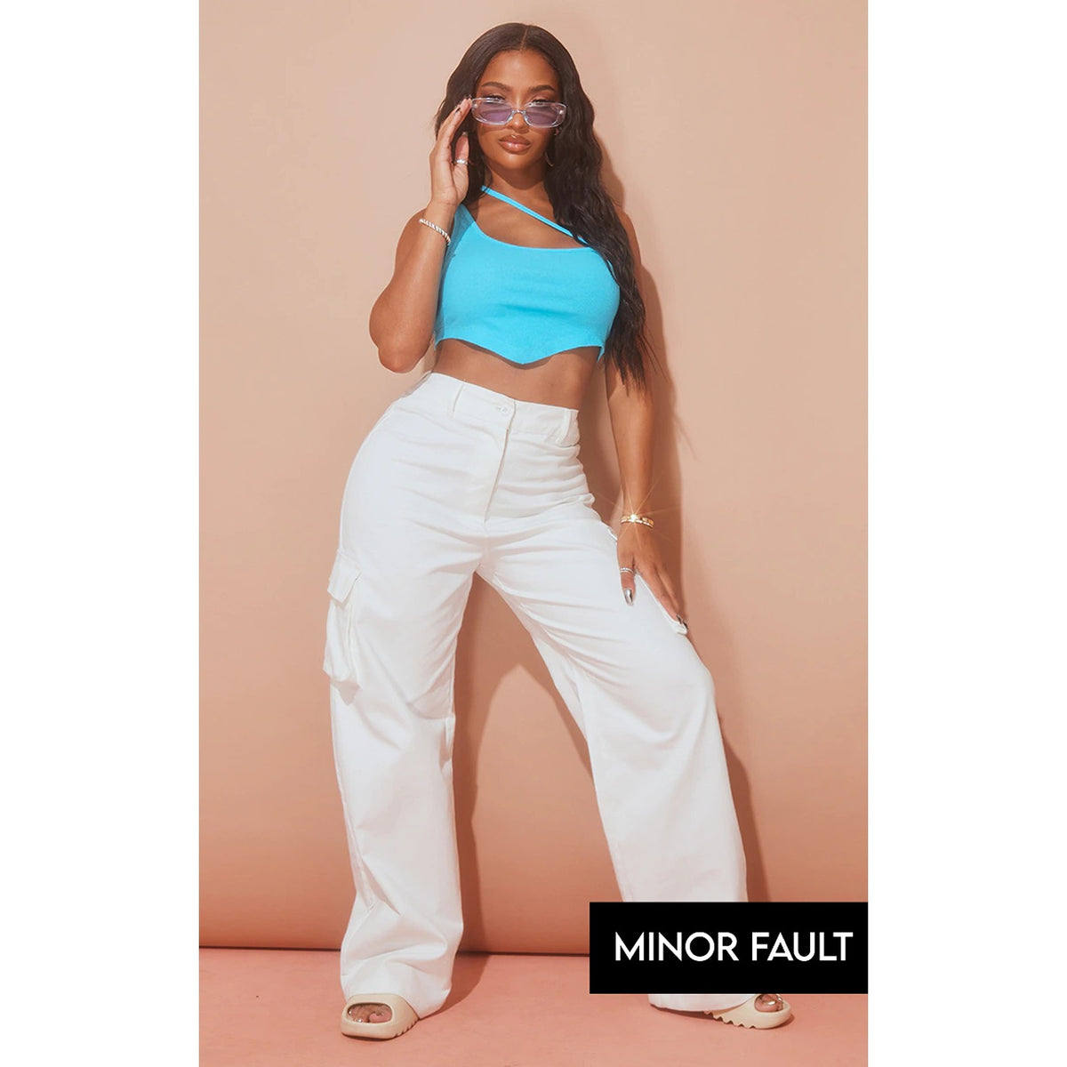 (Minor Fault) Cream Wide Leg Cargo Trousers | Montivo Pakistan