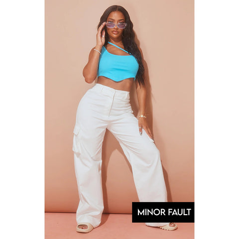 (Minor Fault) Cream Wide Leg Cargo Trousers | Montivo Pakistan