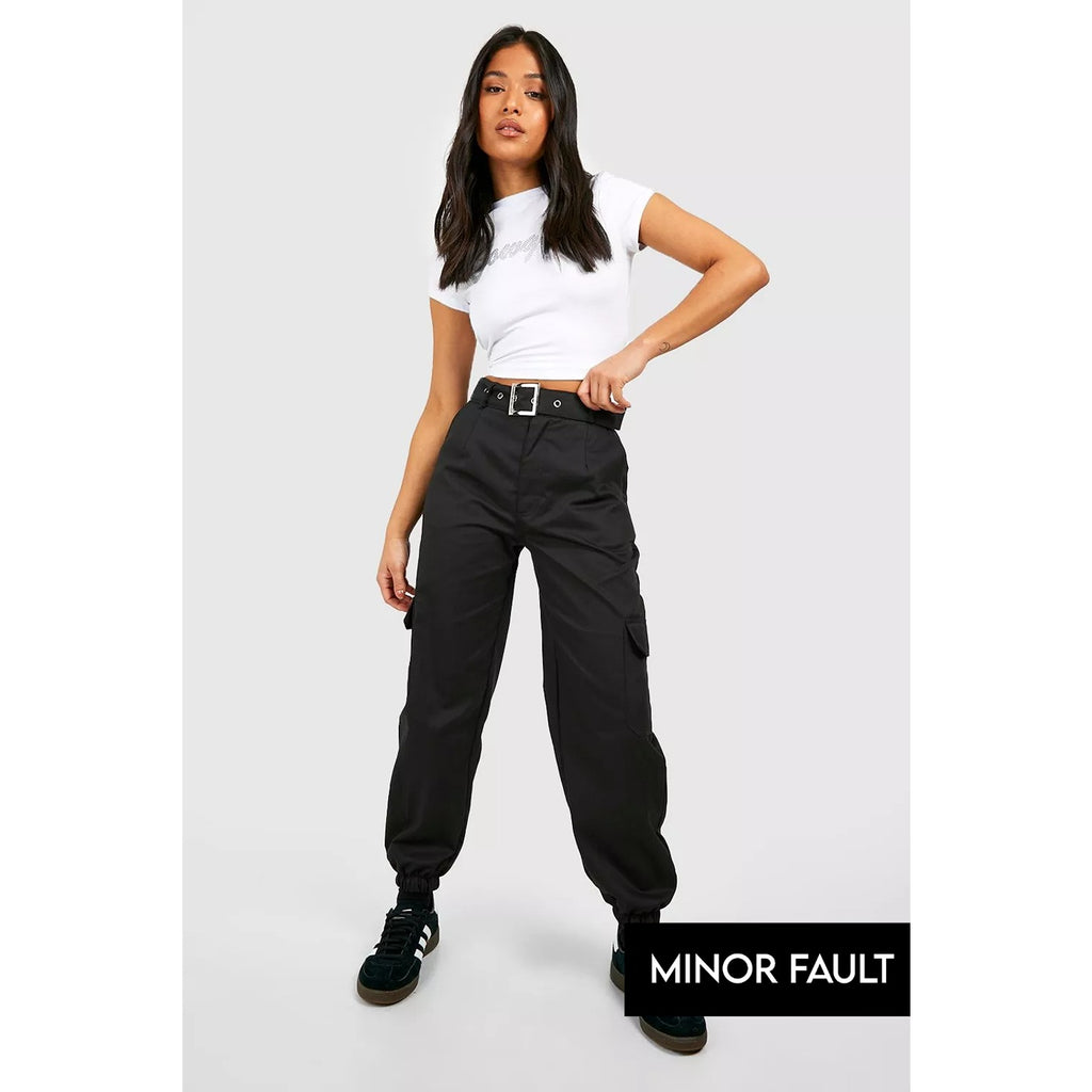 (Minor Fault) Black Cargo High Waist Joggers | Montivo Pakistan