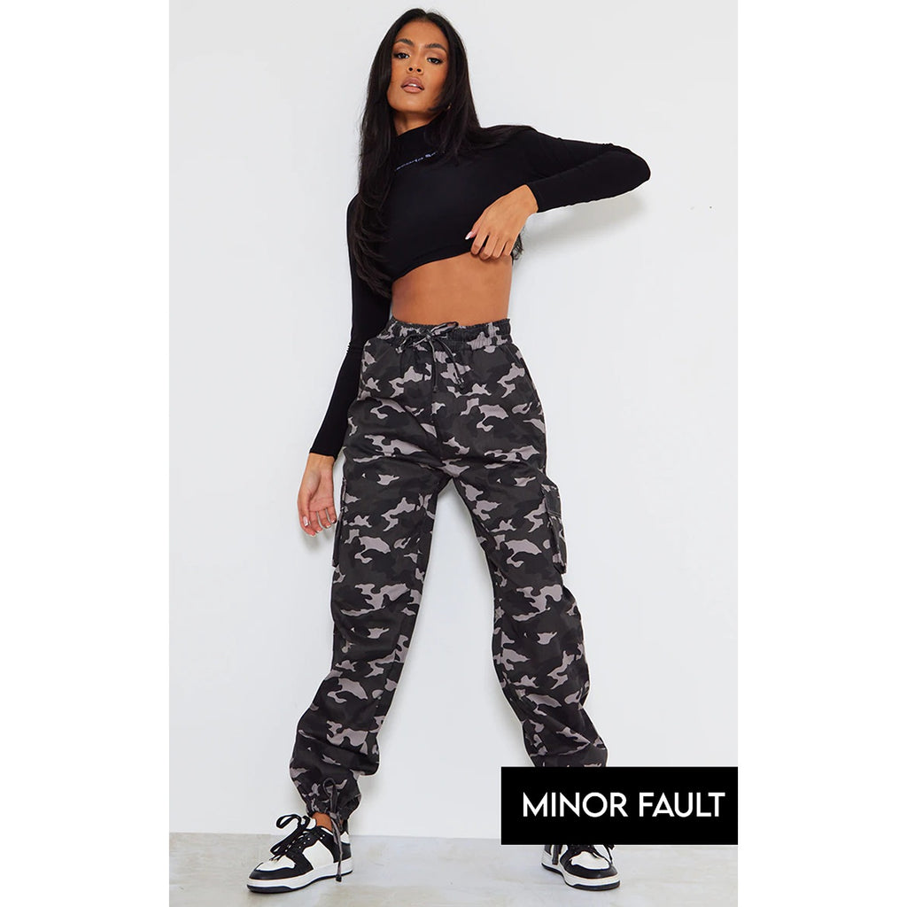 (Minor Fault) Grey Drawstring Camo Cargo Trousers | Montivo Pakistan