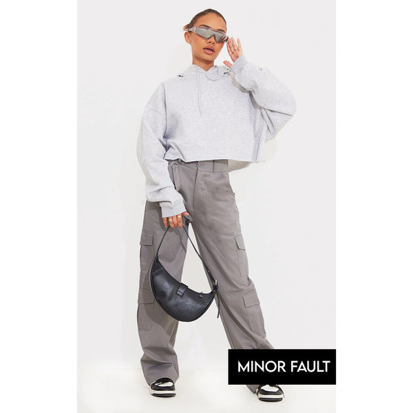 (Minor Fault) Grey Belted Cargo Straight Leg Trousers | Montivo Pakistan