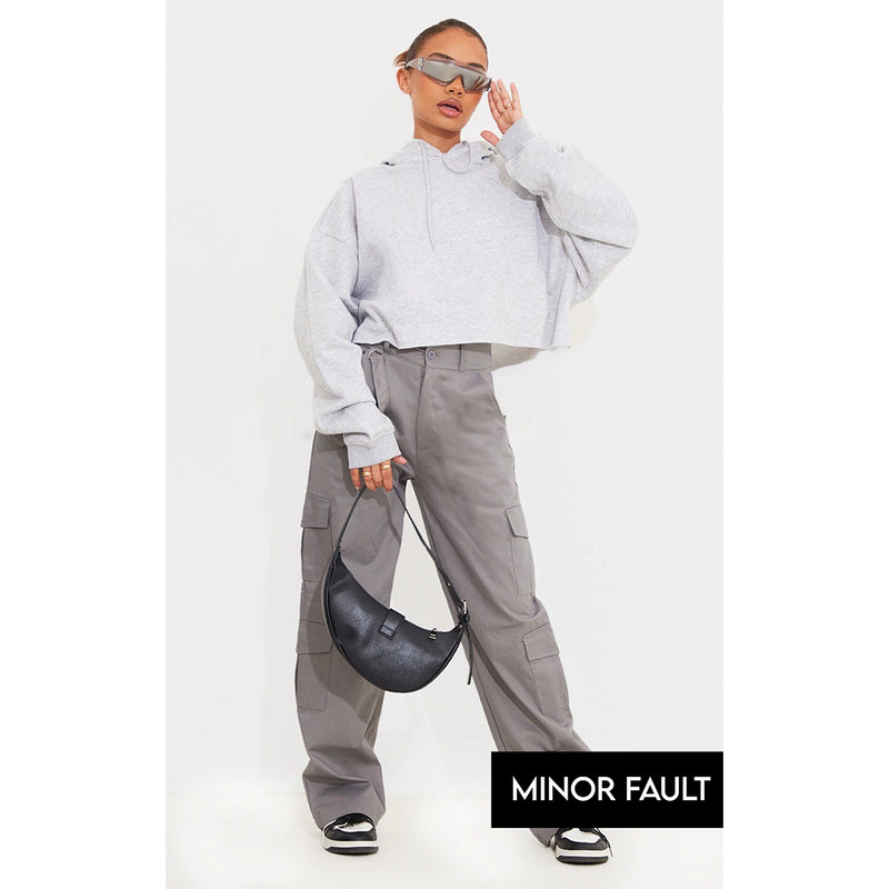 (Minor Fault) Grey Belted Cargo Straight Leg Trousers | Montivo Pakistan