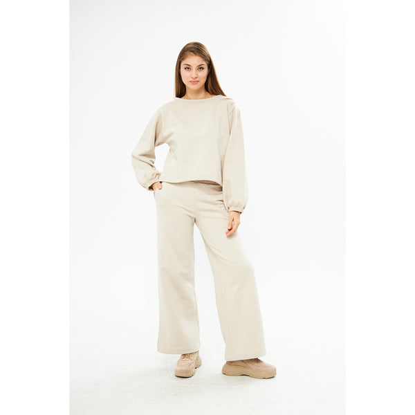 Beige Boatneck Oversized Sweatshirt | Montivo Pakistan