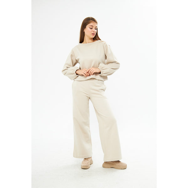 Beige Boatneck Oversized Sweatshirt | Montivo Pakistan
