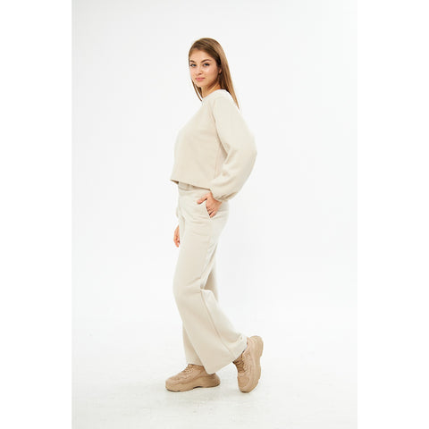 Beige Boatneck Oversized Sweatshirt | Montivo Pakistan