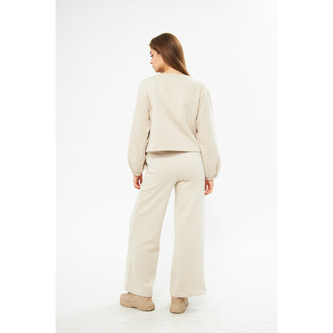 Beige Boatneck Oversized Sweatshirt | Montivo Pakistan