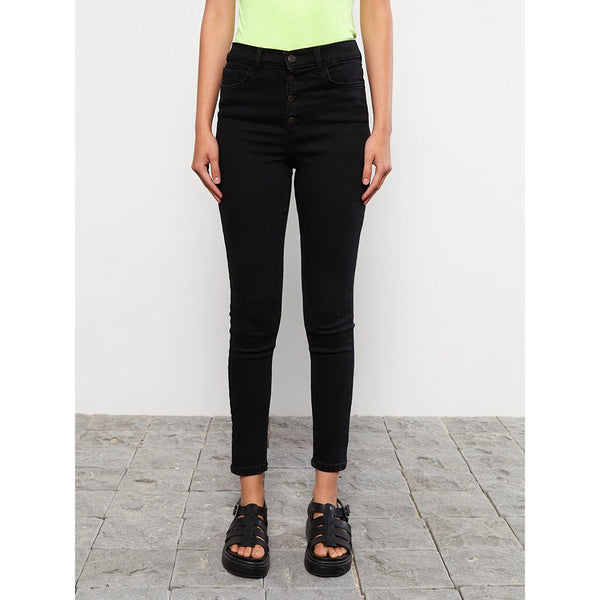 Charcoal Black Button Fly High Rise Jeans | Montivo Pakistan