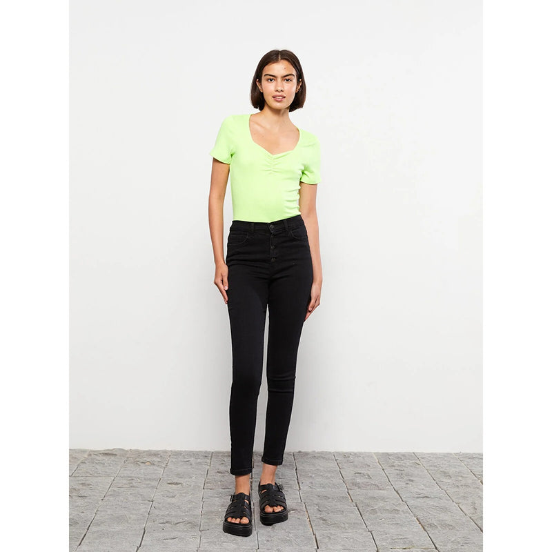 Charcoal Black Button Fly High Rise Jeans | Montivo Pakistan