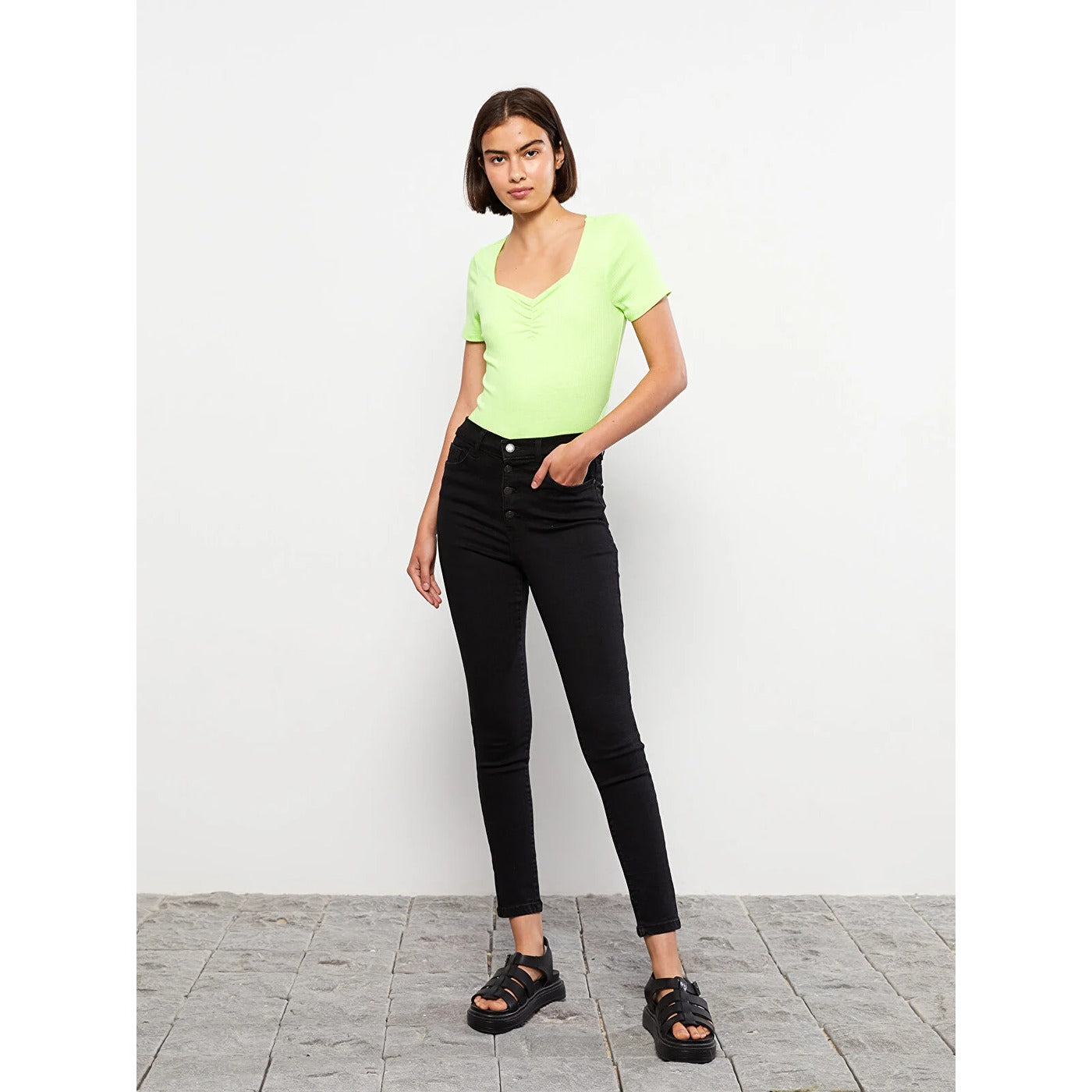 Charcoal Black Button Fly High Rise Jeans | Montivo Pakistan