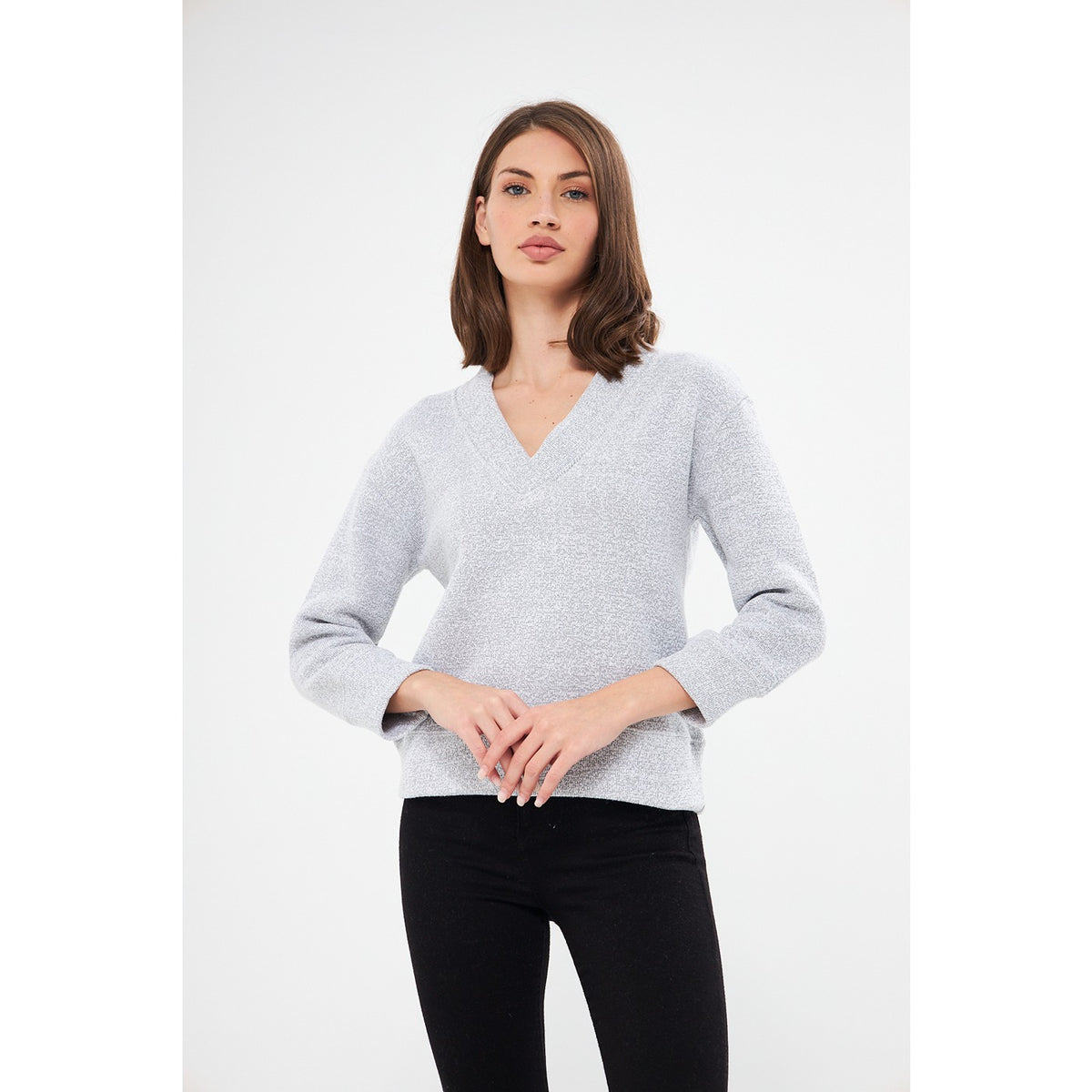 Grey V Neck Melange Sweatshirt | Montivo Pakistan