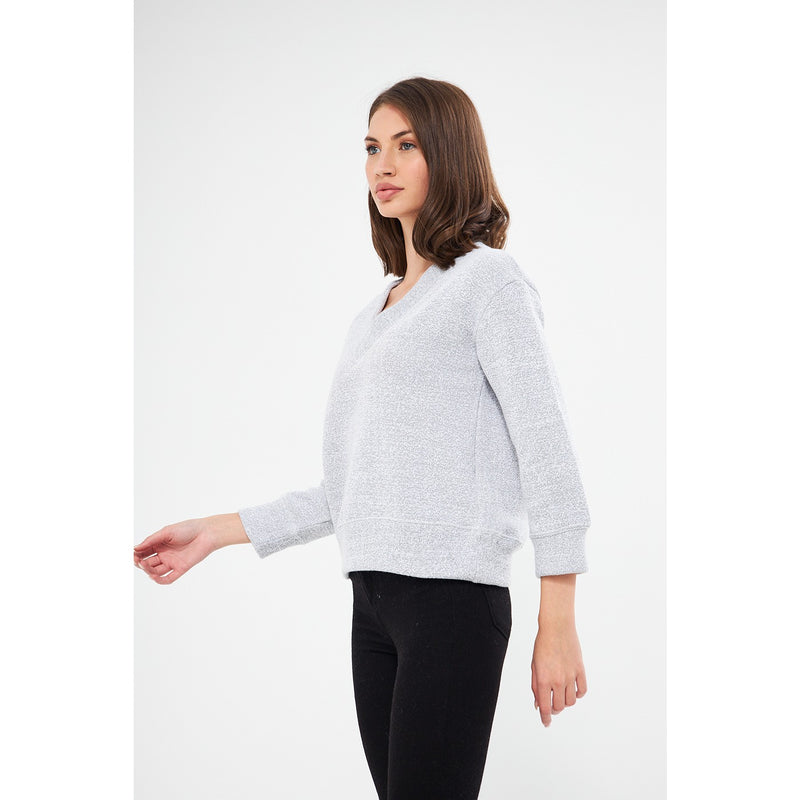 Grey V Neck Melange Sweatshirt | Montivo Pakistan
