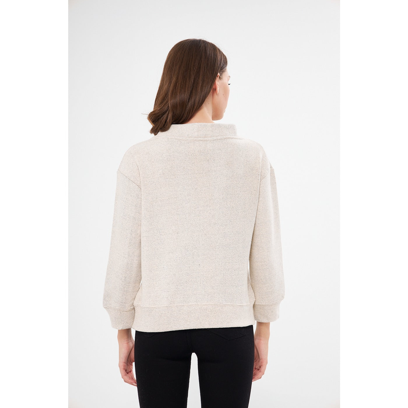 Cream V Neck Melange Sweatshirt | Montivo Pakistan