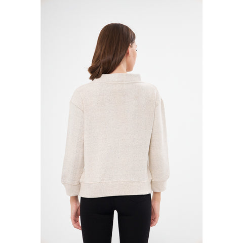 Cream V Neck Melange Sweatshirt | Montivo Pakistan