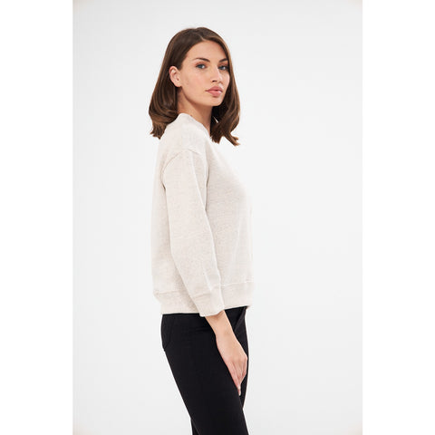 Cream V Neck Melange Sweatshirt | Montivo Pakistan