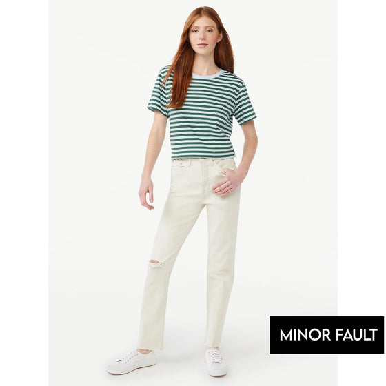 (Minor Fault) Cream Super High Rise Straight Jeans | Montivo Pakistan
