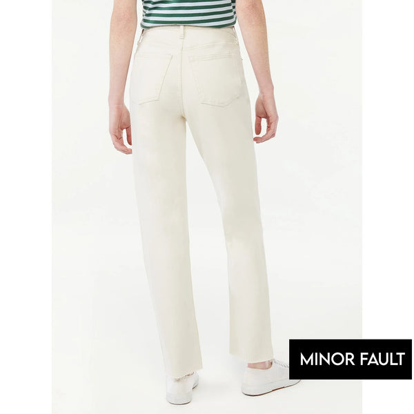 (Minor Fault) Cream Super High Rise Straight Jeans | Montivo Pakistan