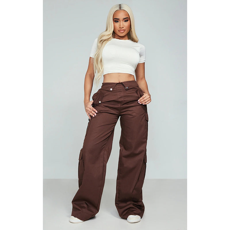 Chocolate Brown Cargo Fold Waist Trousers | Montivo Pakistan