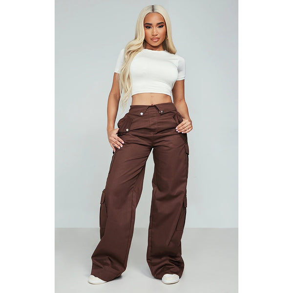 Chocolate Brown Cargo Fold Waist Trousers | Montivo Pakistan