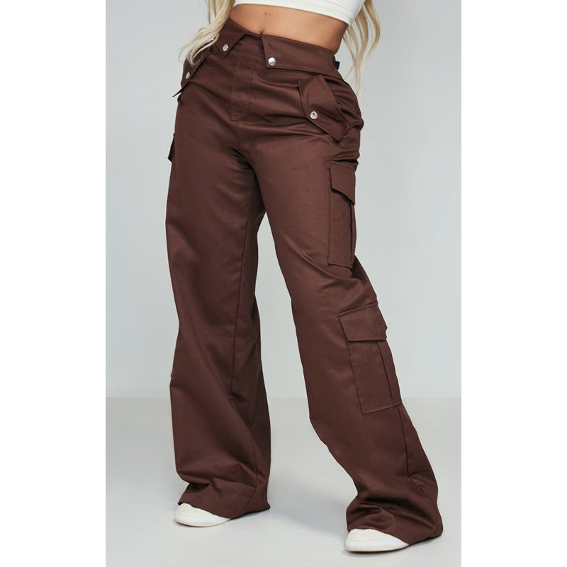 Chocolate Brown Cargo Fold Waist Trousers | Montivo Pakistan