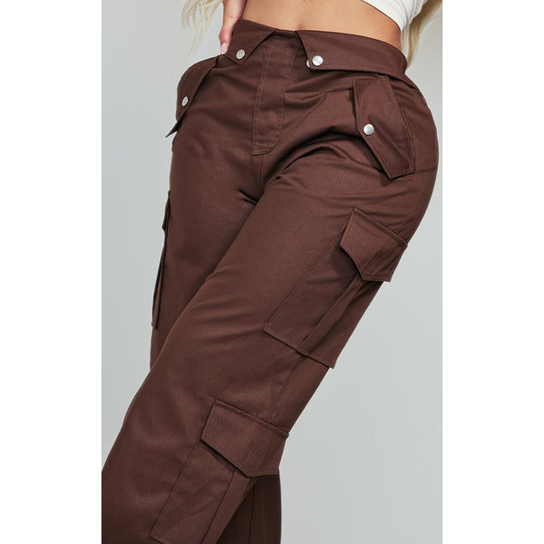 Chocolate Brown Cargo Fold Waist Trousers | Montivo Pakistan