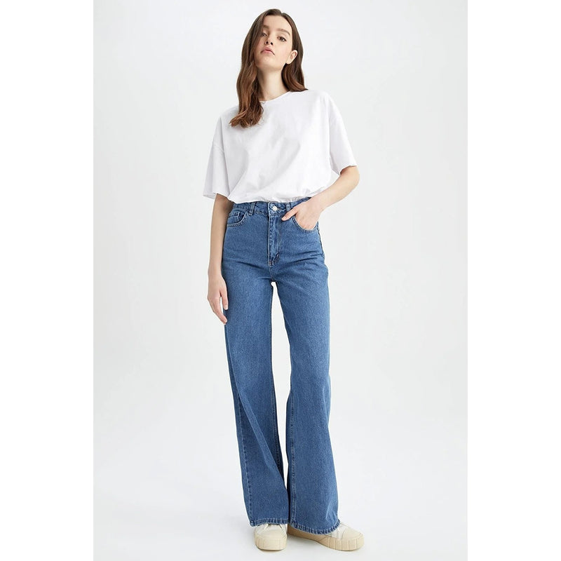 High Rise Blue Wide Leg Jeans | Montivo Pakistan